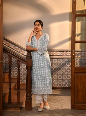 Mulmul Cotton Arpina Blue Kurta