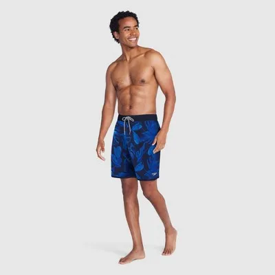 New - Speedo Men's 7" Tropical Floral Print E-Board Swim Shorts - Blue S