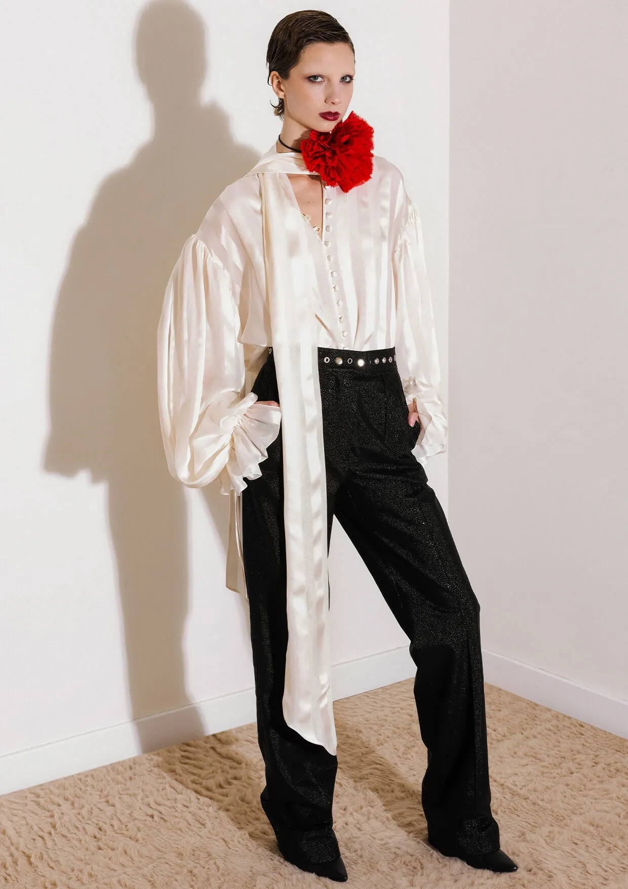 Non-Detachable Bow Silk Blouse