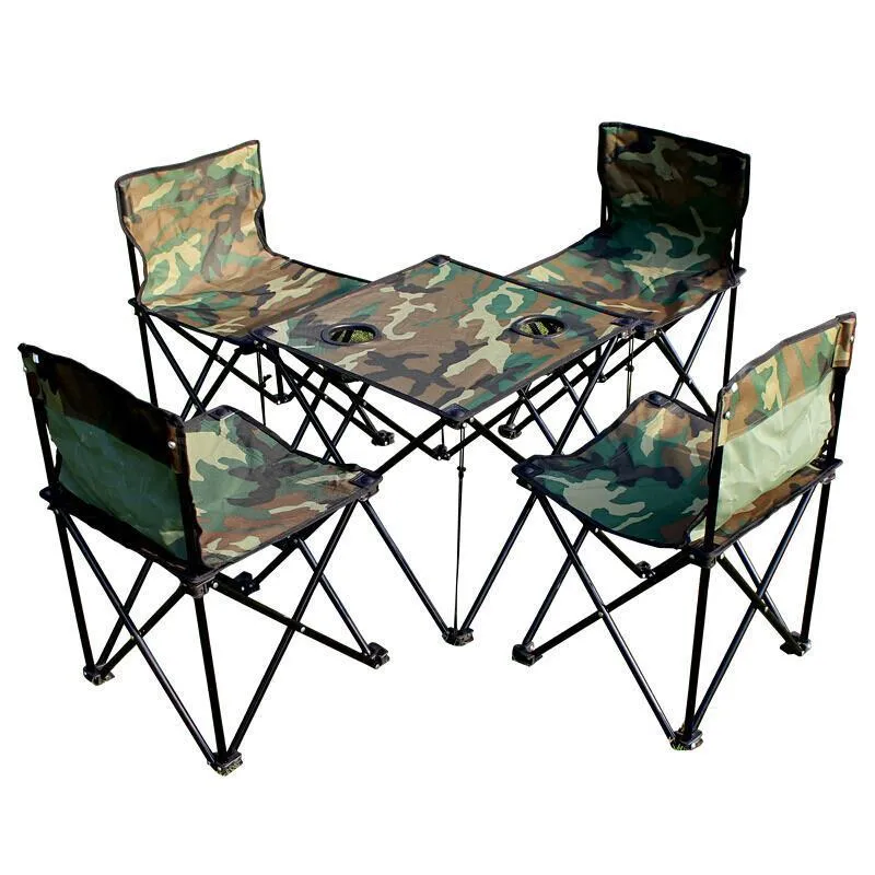 Outdoor Folding Chair Folding Table Portable Table And Chair Set Camouflage Fishing Chair Portable 1 Table 4 Chairs