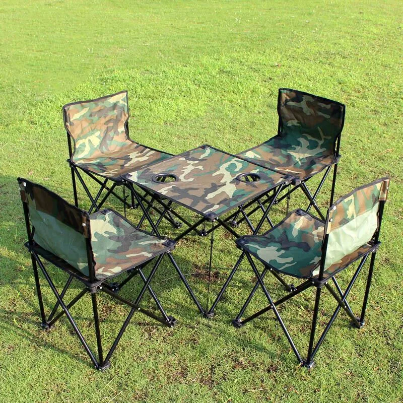 Outdoor Folding Chair Folding Table Portable Table And Chair Set Camouflage Fishing Chair Portable 1 Table 4 Chairs