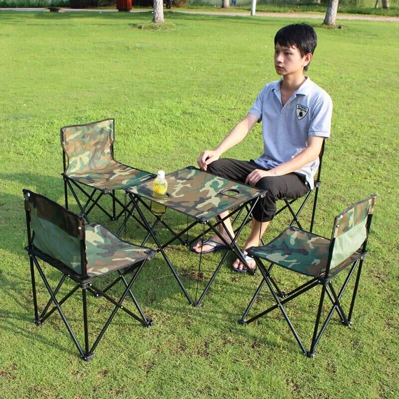 Outdoor Folding Chair Folding Table Portable Table And Chair Set Camouflage Fishing Chair Portable 1 Table 4 Chairs