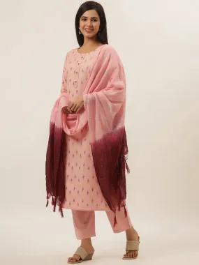 Pink Ethnic Motifs Cotton Printed Dupatta Set