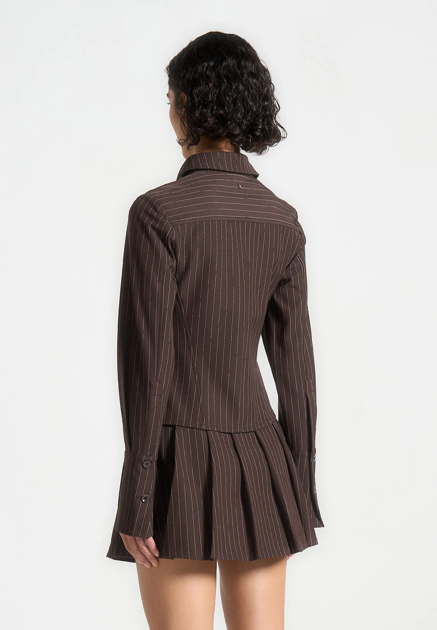 Pinstripe Angled Shirt - Brown