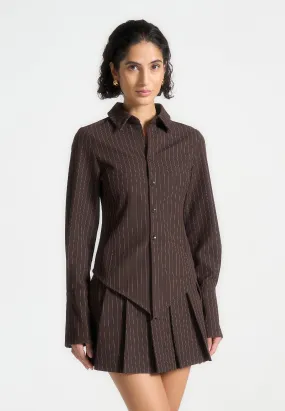 Pinstripe Angled Shirt - Brown