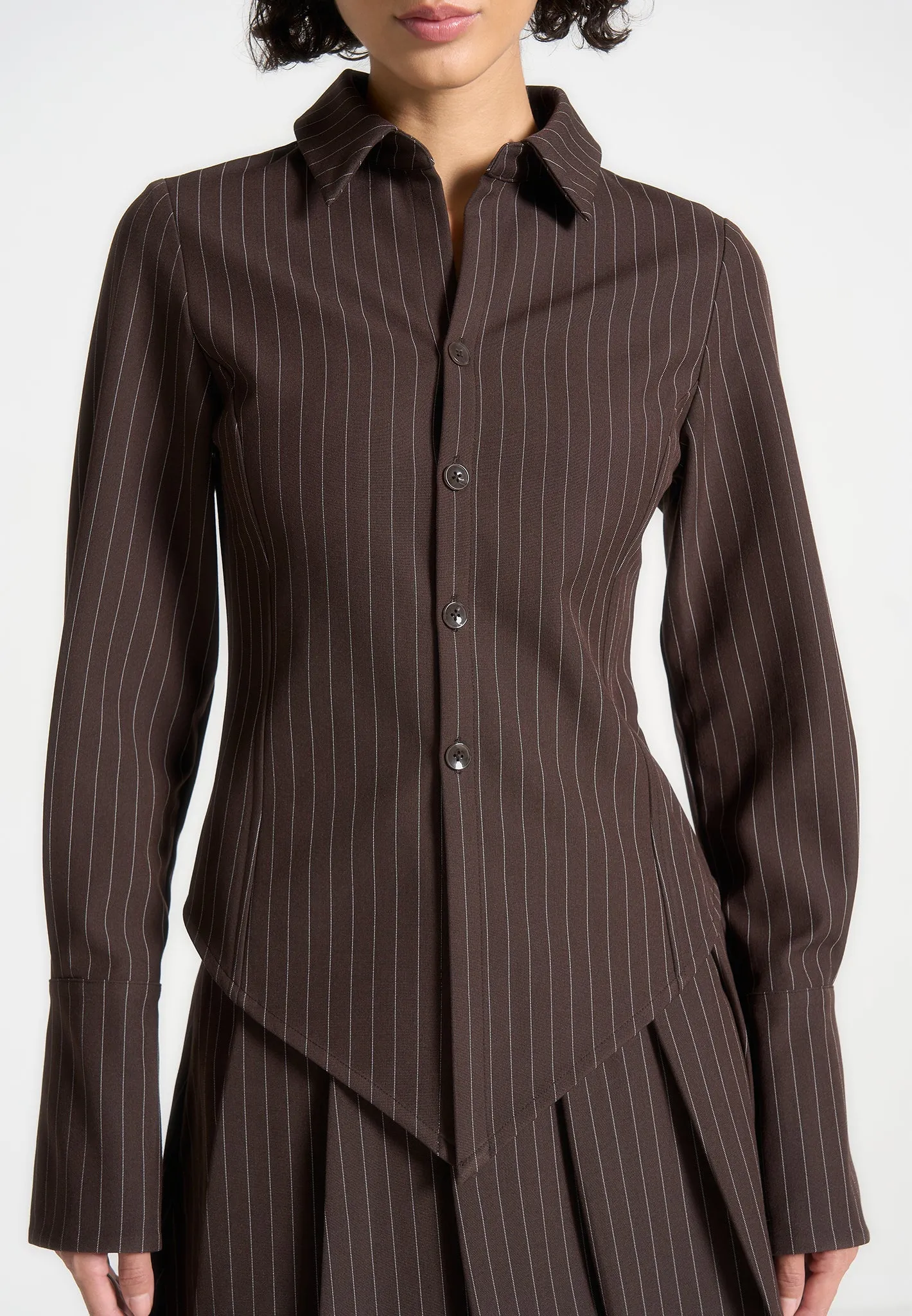 Pinstripe Angled Shirt - Brown