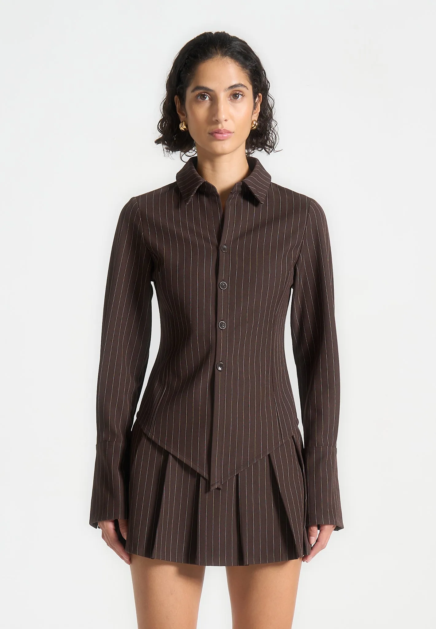 Pinstripe Angled Shirt - Brown