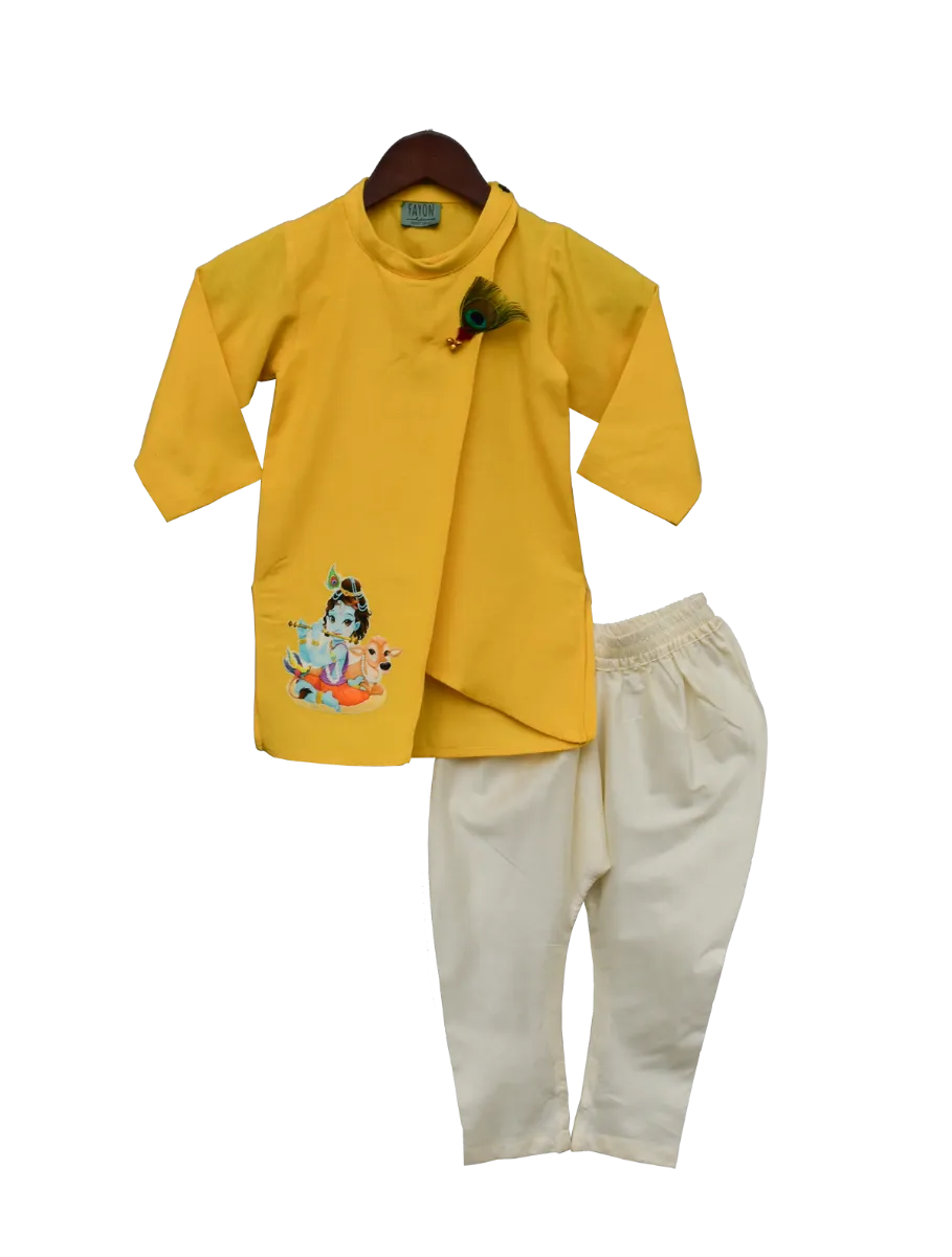 Pre Order: Yellow Kurta with Offwhite Churidar