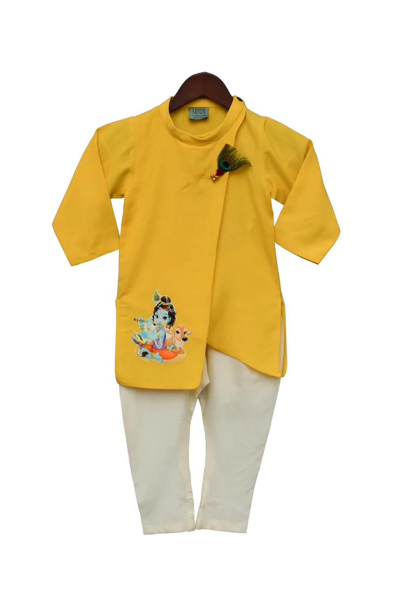 Pre Order: Yellow Kurta with Offwhite Churidar