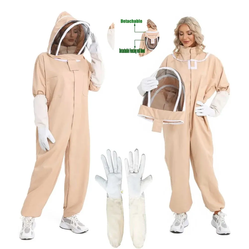 Professional Beekeeper Outfit Jacket Sheepskin Gloves Veil Hood