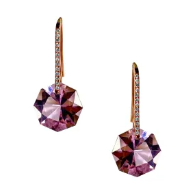 Reid Earrings Rose Gold Dark Purple Amethyst Octagon on Post