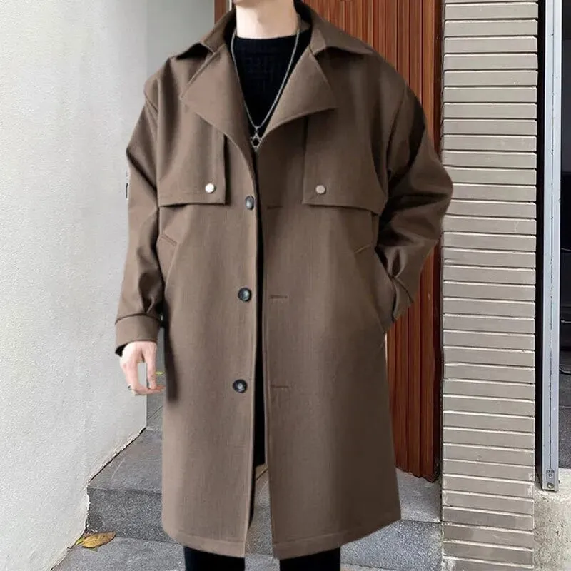 Retro Solid Button Trench Coat