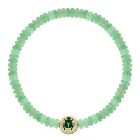 Scarab Recessed Enameled Gold Disk on Aventurine Beaded Bracelet