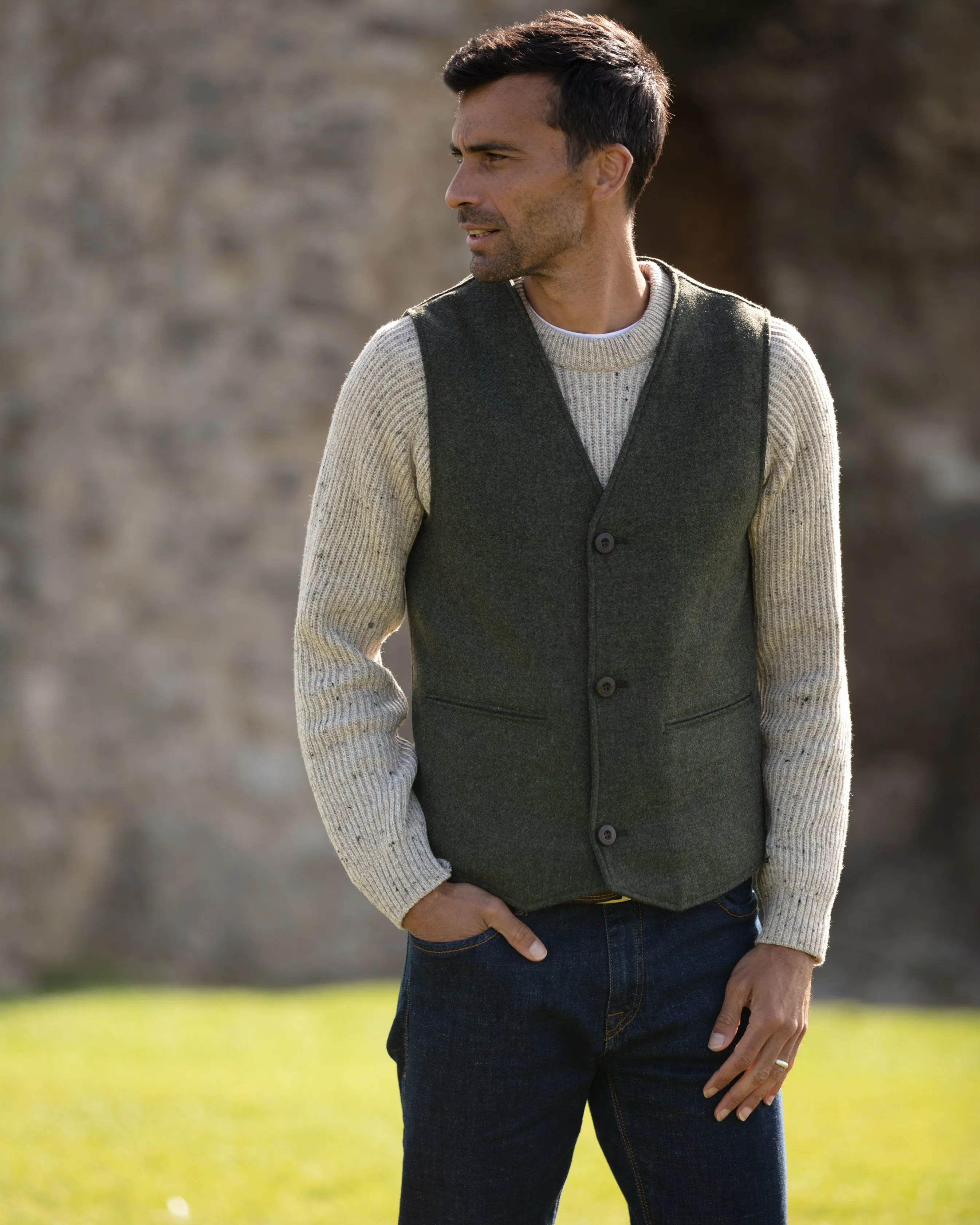 Stafford Tweed Waistcoat - Loden Green