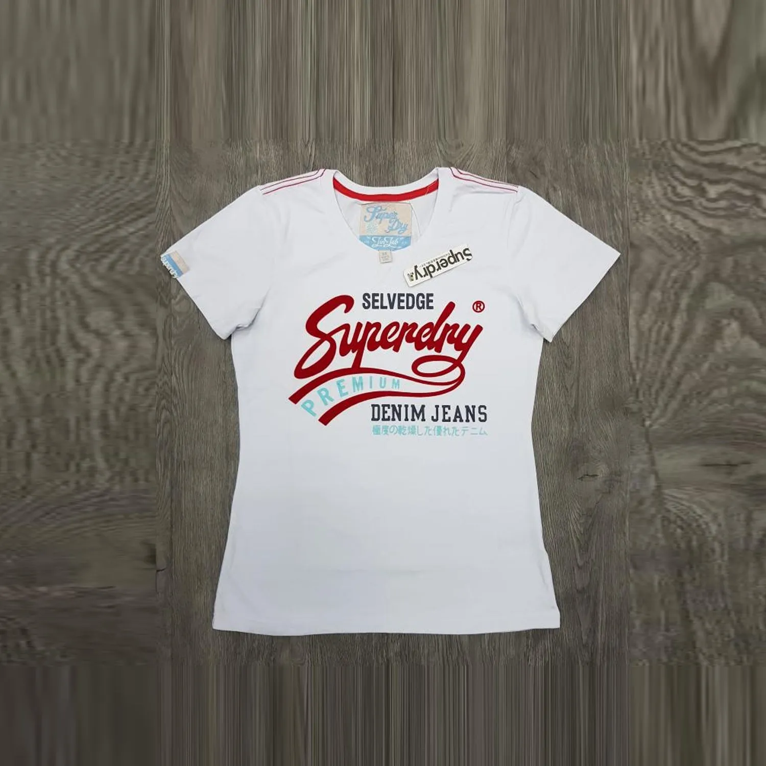 SUPER.DRY - Women 'White' Selvedge Logo Mock Applique T-Shirt SD08