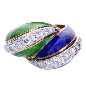 TIFFANY & Co. Blue & Green Enamel Paillonné Ring