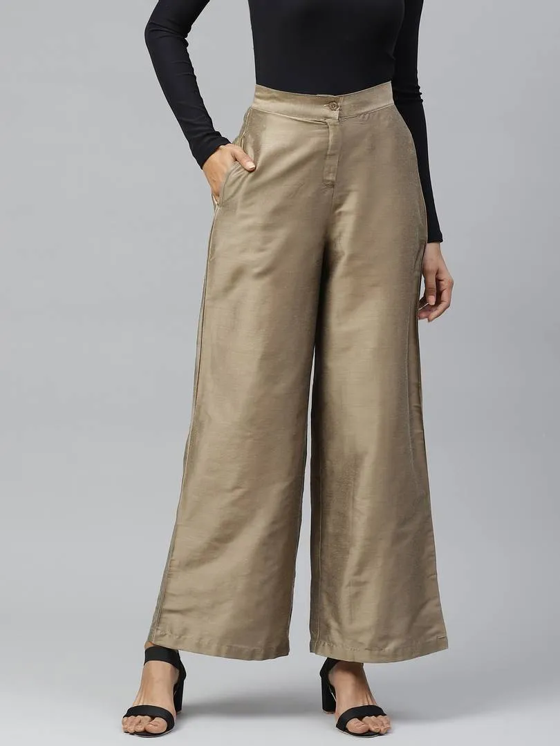 Women Taupe Smart Flared Solid Parallel Trousers