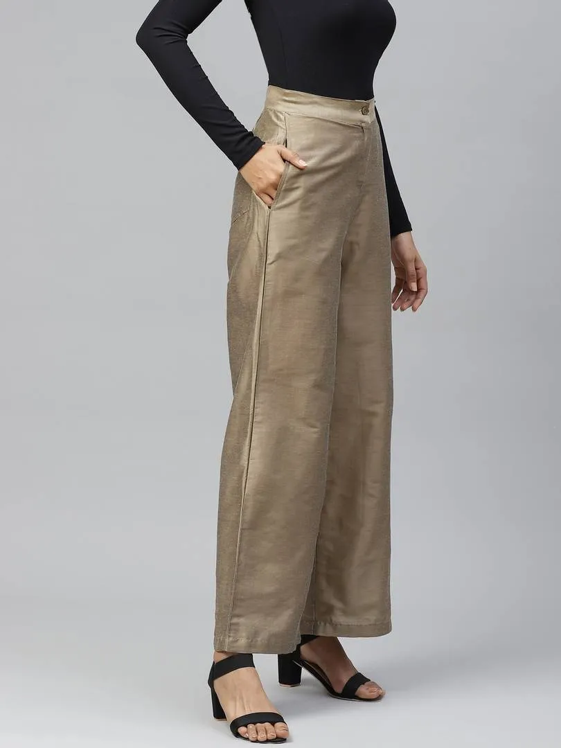 Women Taupe Smart Flared Solid Parallel Trousers